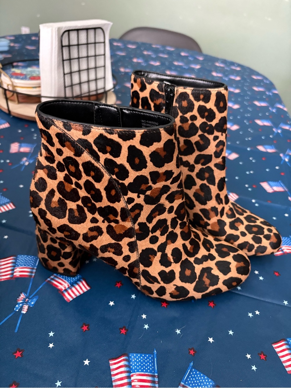 INC International Concepts Leopard Print Ankle Booties in Tan and Black